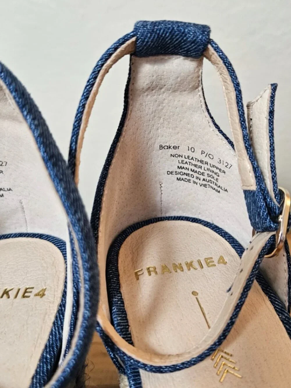 Frankie4 Baker Ankle Strap Espadrille Platform Wedge, Denim Canvas, Size 10